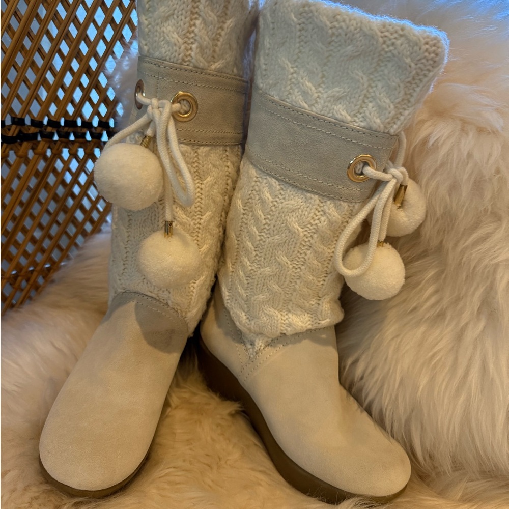 Aldo Cable Knit Suede Winter White Wedge Boots
